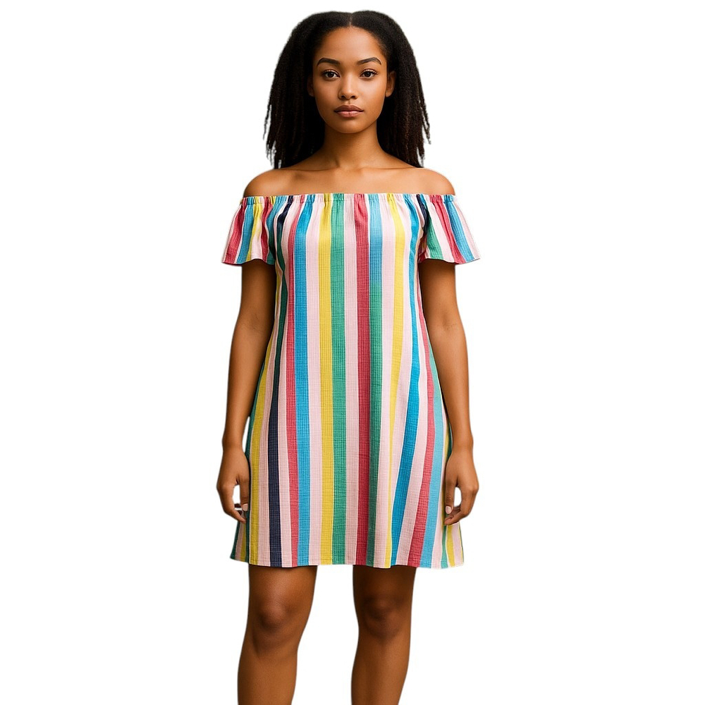 J Crew Off Shoulder Striped Dress Size 4 Multicolor